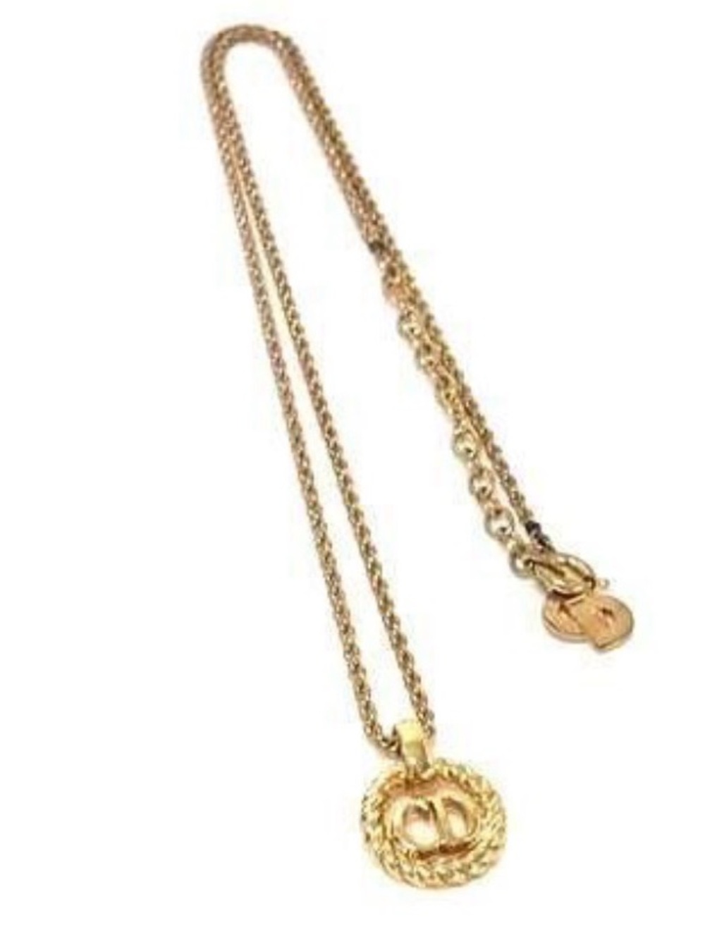 Vintage Dior Gold Plate CD Logo Rope Circle Pendant Necklace 17.5”(extender) GUC - Picture 3 of 7